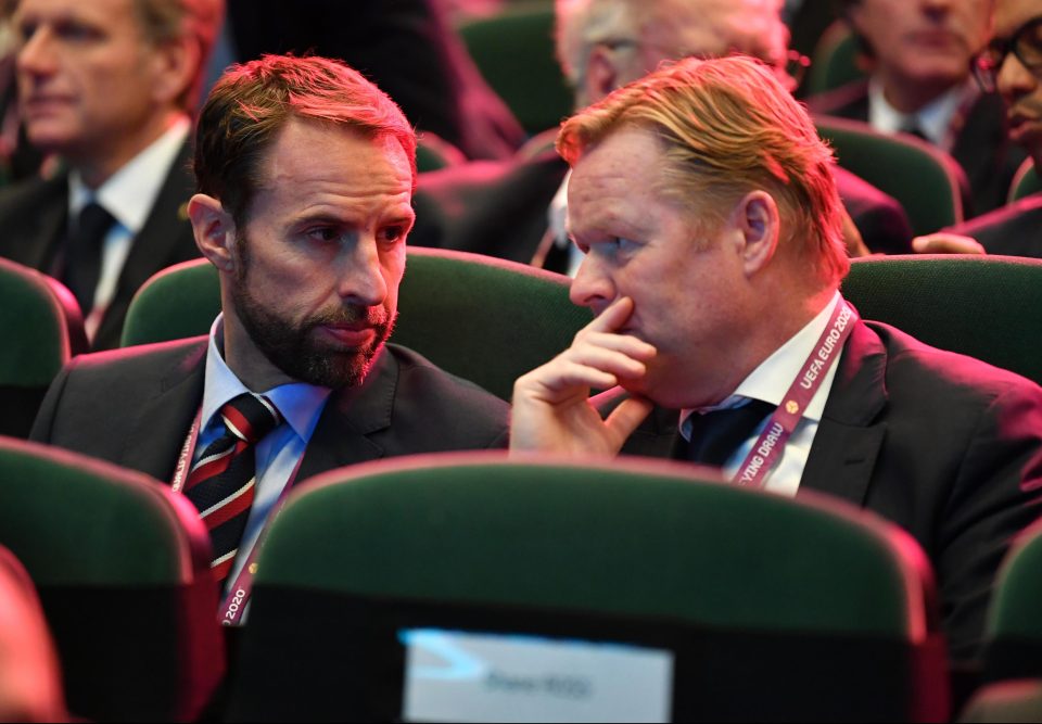  Southgate sat beside Holland head coach Ronald Koeman at the draw