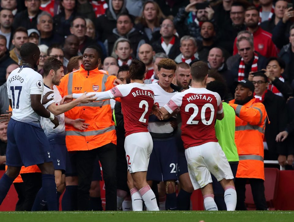  Players from both Arsenal and Spurs clashed after Eric Dier netted