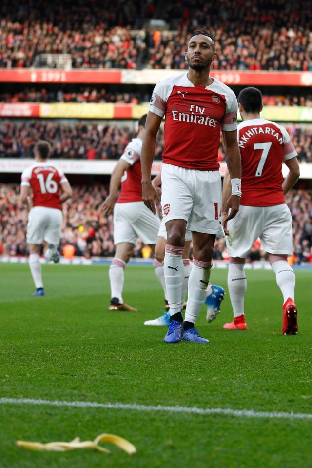  A banana skin was thrown towards Pierre-Emerick Aubameyang as Arsenal celebrated their opener