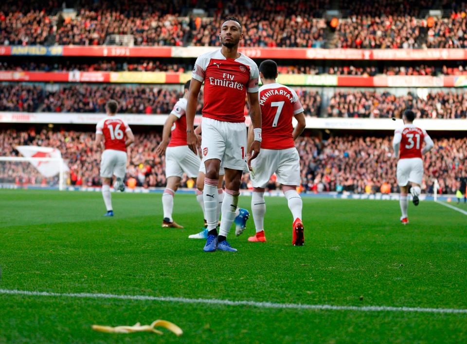  Last week a banana skin was thrown towards Arsenal forward Pierre-Emerick Aubameyang after he scored in the North London derby