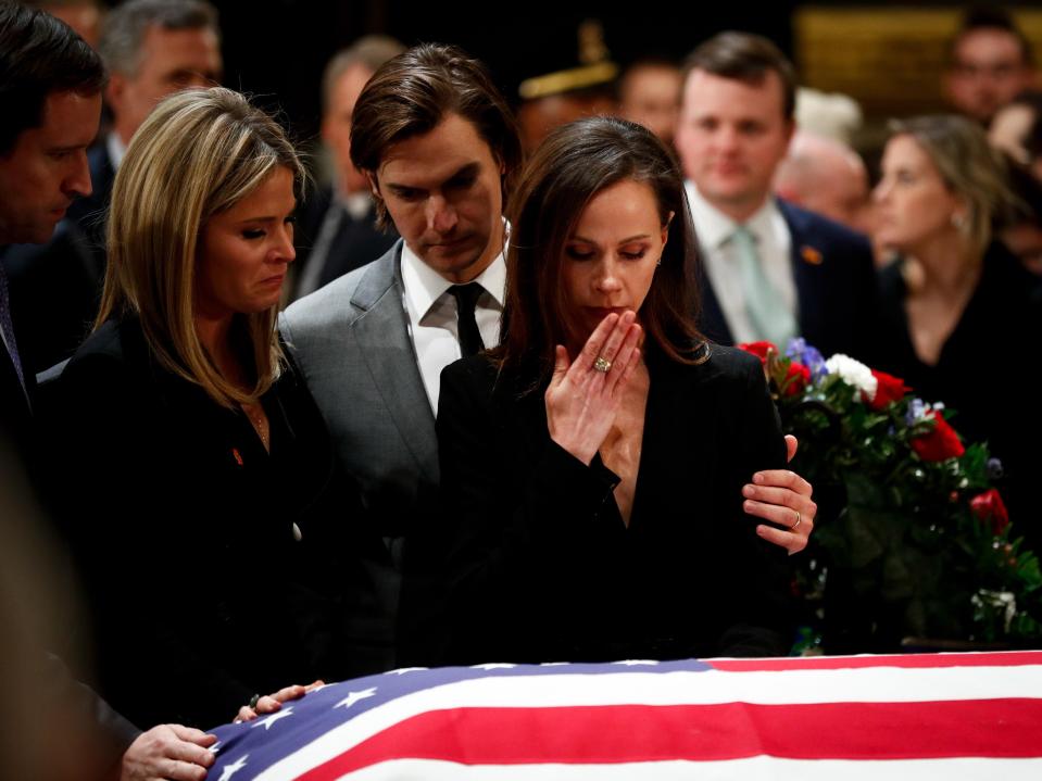  George W Bush's daughters Jenna Bush Hager and Barbara Bush pay their respects