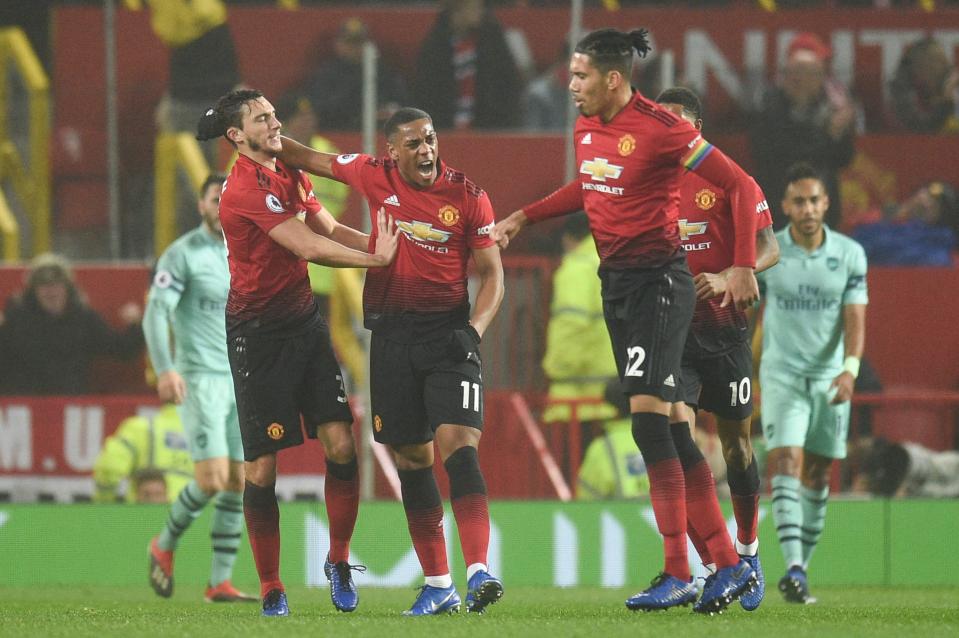  Anthony Martial celebrates after equalising for Manchester United against Arsenal