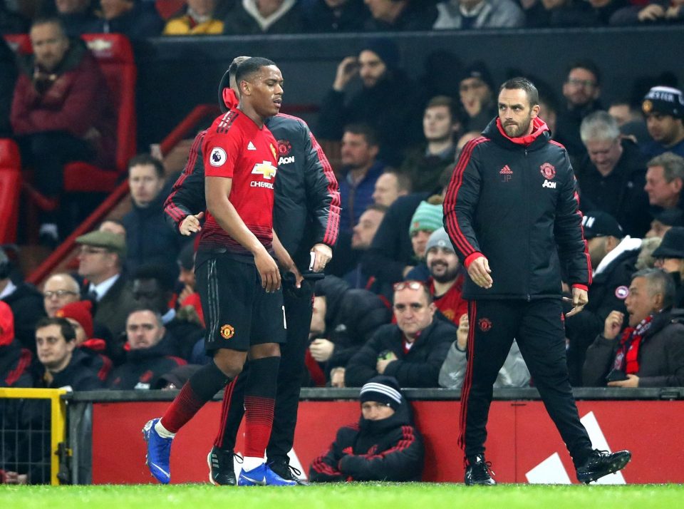  Anthony Martial headed straight down the tunnel after the injury