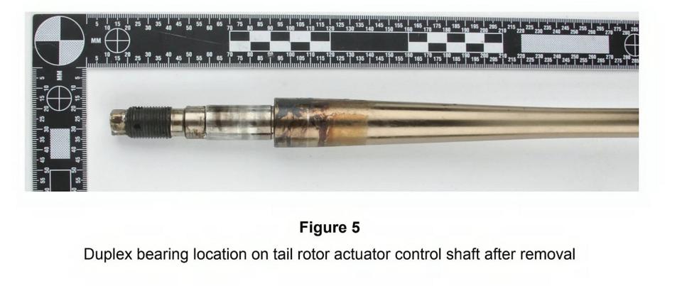  Duplex bearing location on tail rotor actuator control shaft after removal