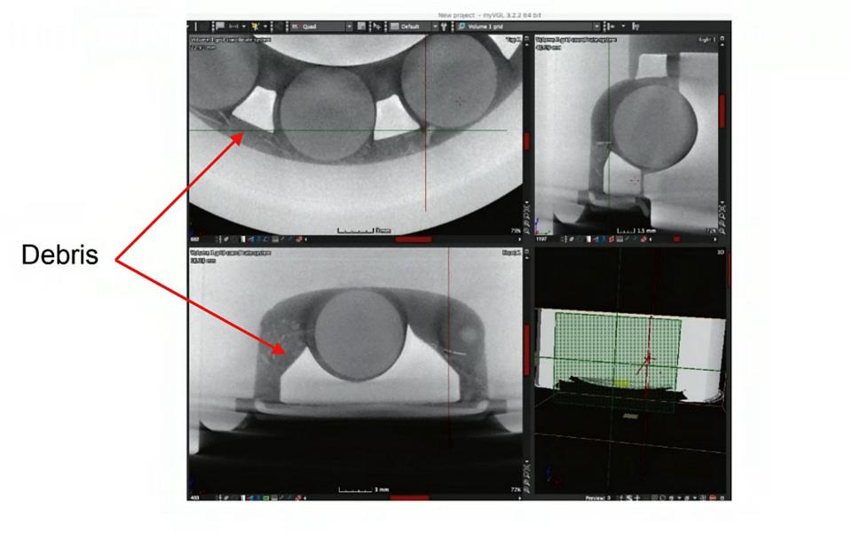  Scan images of duplex bearing showing raceway debris accumulation