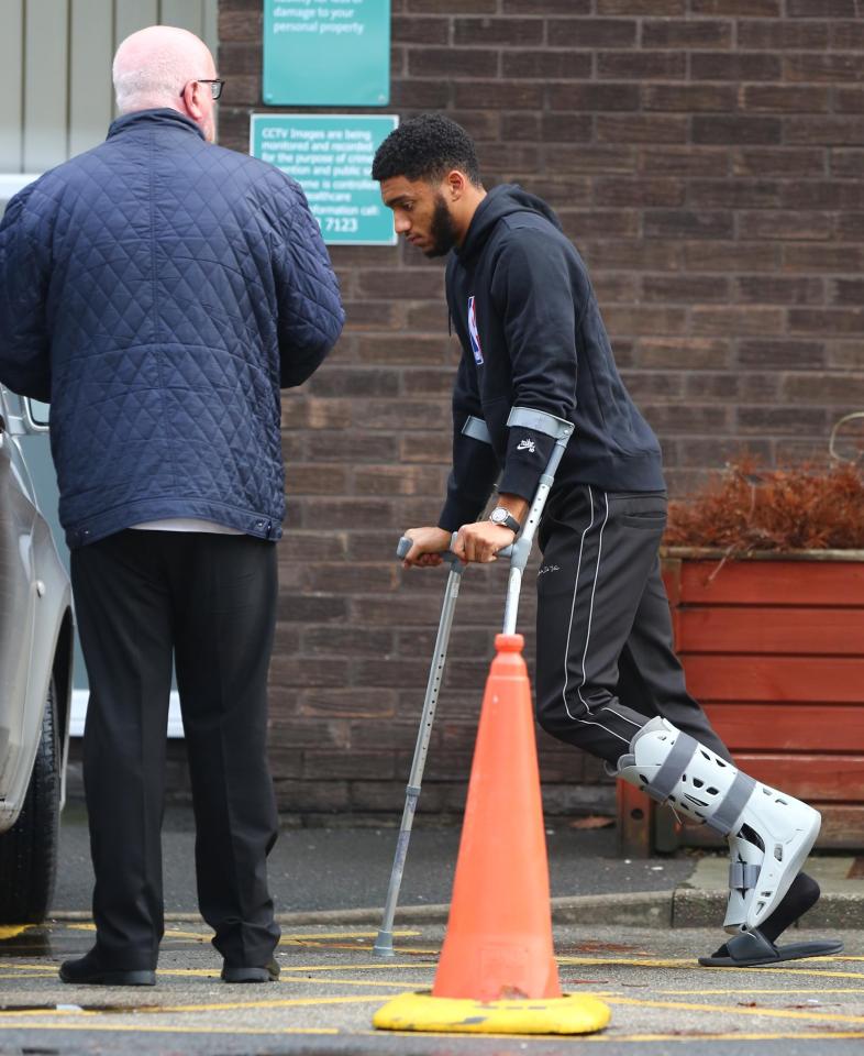  Joe Gomez hobbled to hospital in a boot and crutches earlier today