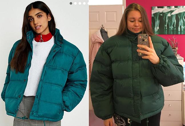 Puffed-up jacket . . . an oversized green number transforms a girl into The Incredible Bulk.