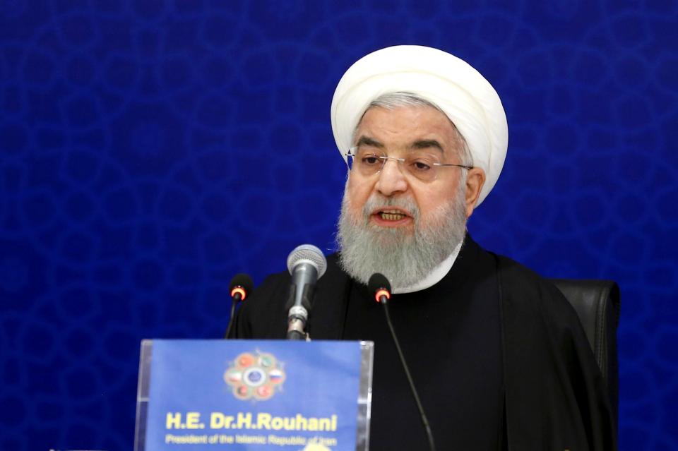  Iran's President Hassan Rouhani speaks during a six-nation conference on fighting terrorism in Tehran