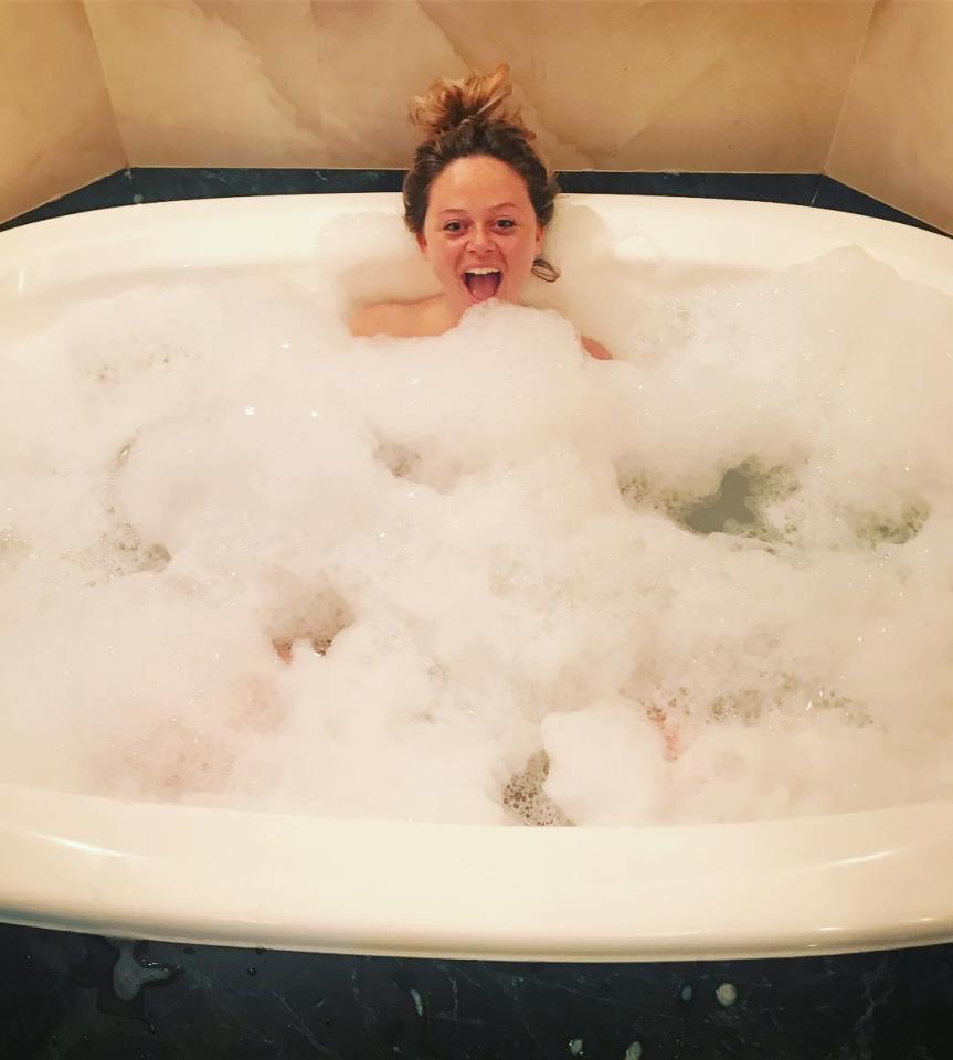  Emily Atack takes a well earned bubble bath after her Jungle stint