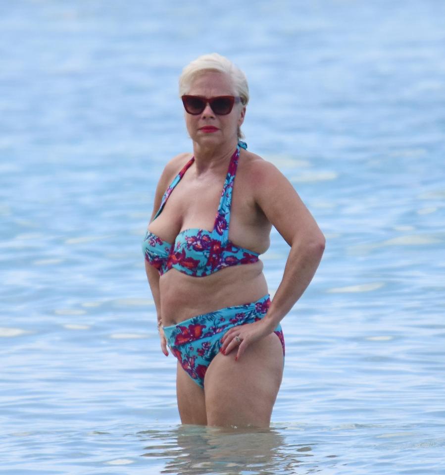  Denise Welch showed off her bikini body as she hit the beach in Barbados yesterday