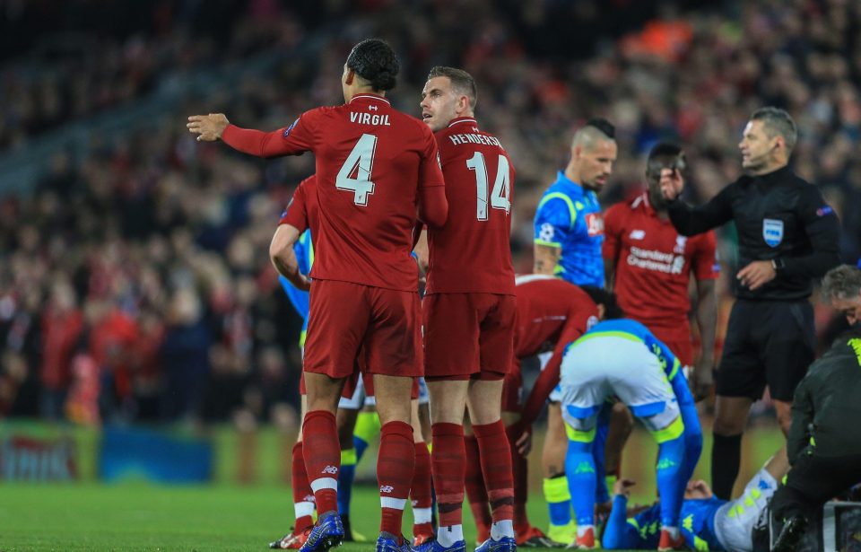  The pair were pictured in a fierce debate after the defender's challenge on Dries Mertens