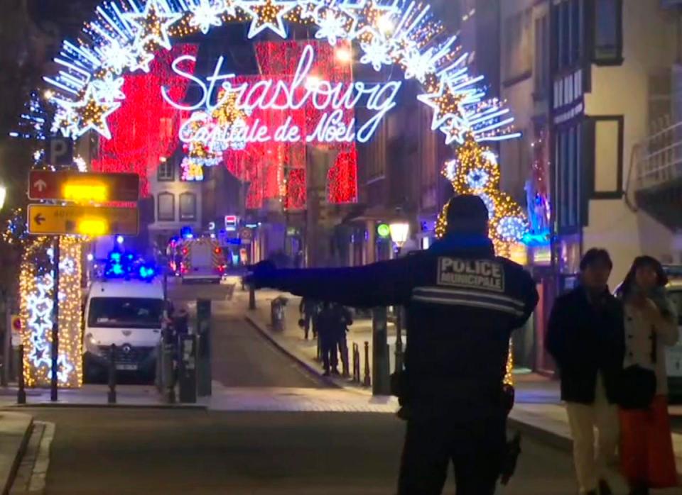  Armed police at the scene of the shooting in central Strasbourg