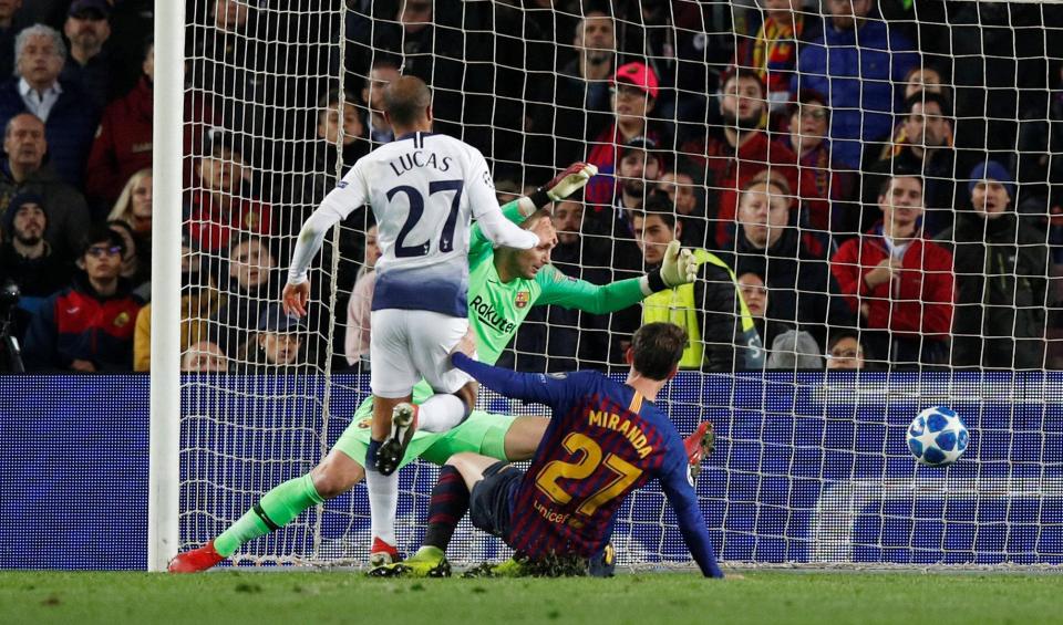  Lucas Moura equalised for the North London side in the second half after Ousmane Dembele fired Barca in front