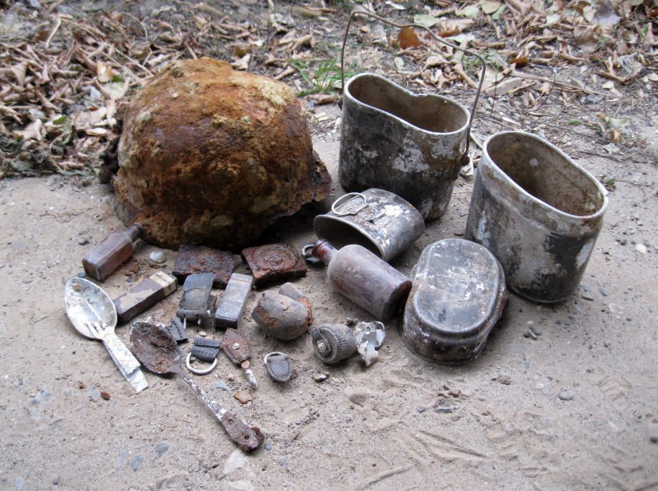  Soldier's possessions which were found in the mass grave