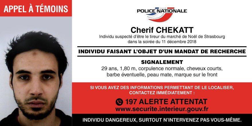  Wanted poster for Strasbourg terror suspect Cherif Chekatt