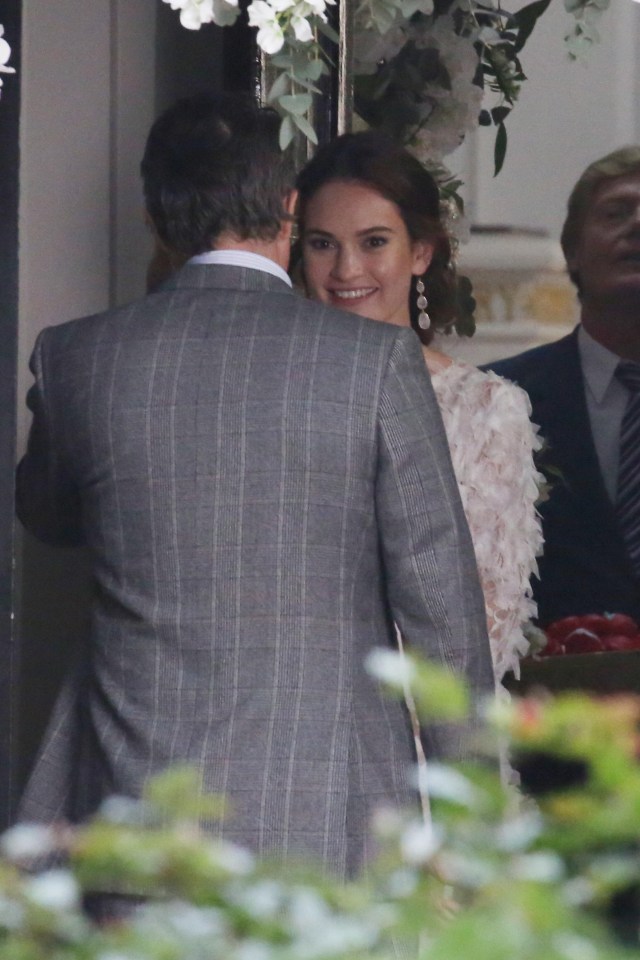 Hugh Grant walks daughter Lily James down the aisle in the Four Weddings sequel