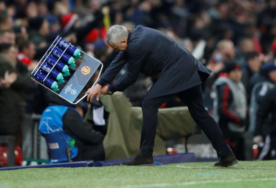  The Portuguese bizarrely threw a crate of water bottles on the floor when United beat Young Boys in the Champions League