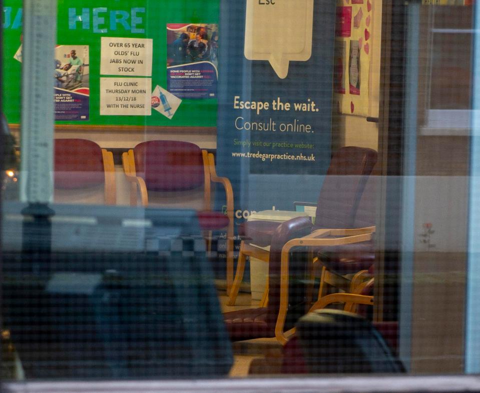  Upturned chairs could be seen in the waiting room of Tredegar Practice