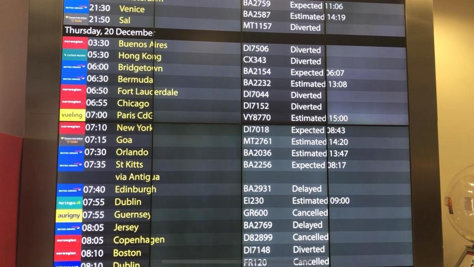  Dozens of flights were cancelled or delayed