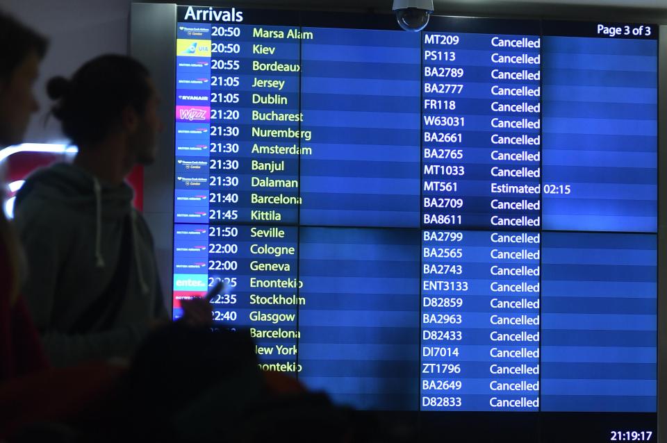  All flights were cancelled at Gatwick airport yesterday