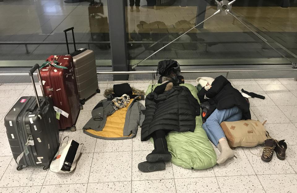  Stranded passengers continued to sleep on the floors of Gatwick's terminals last night