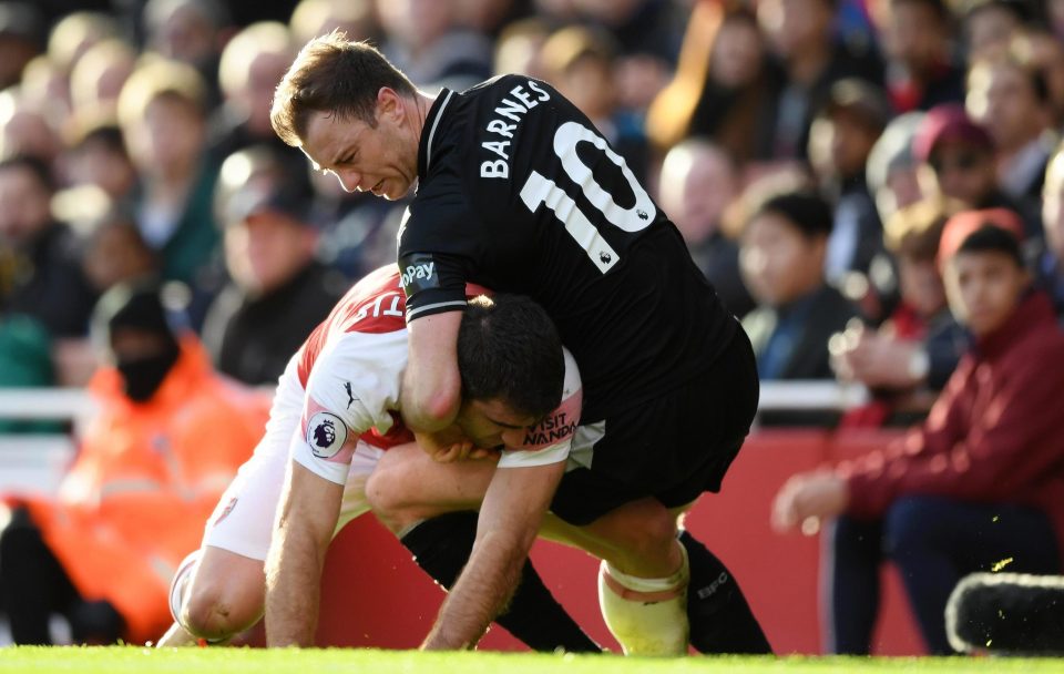  Ashley Barnes appeared to get Sokratis in a headlock