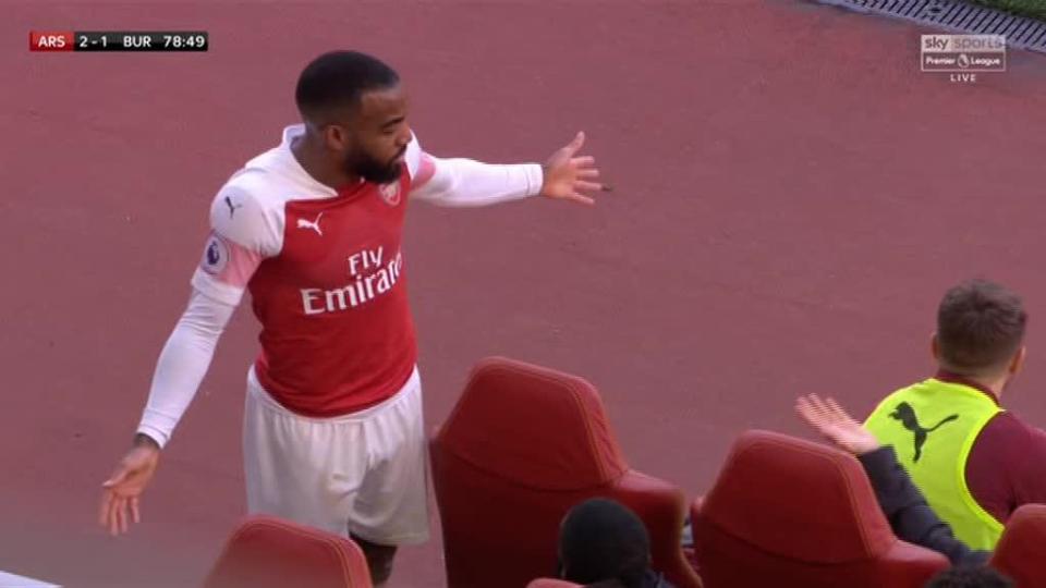  Lacazette gestured to coaching staff after he was subbed