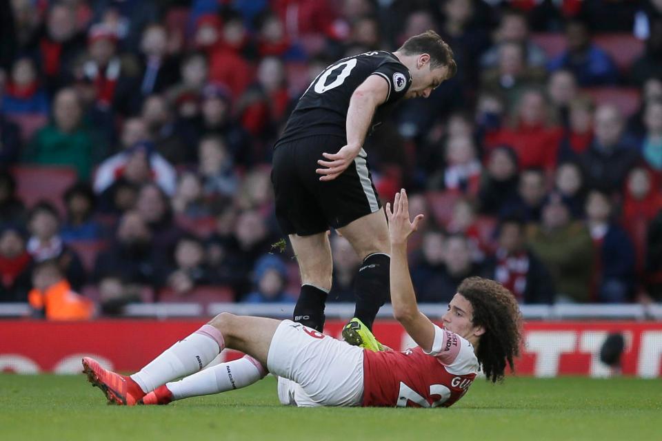  Ashley Barnes appeared to stamp on Matteo Guendouzi during the match