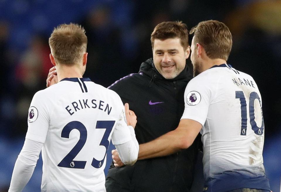  Poch with two of his goal-scoring stars Christian Eriksen and Harry Kane