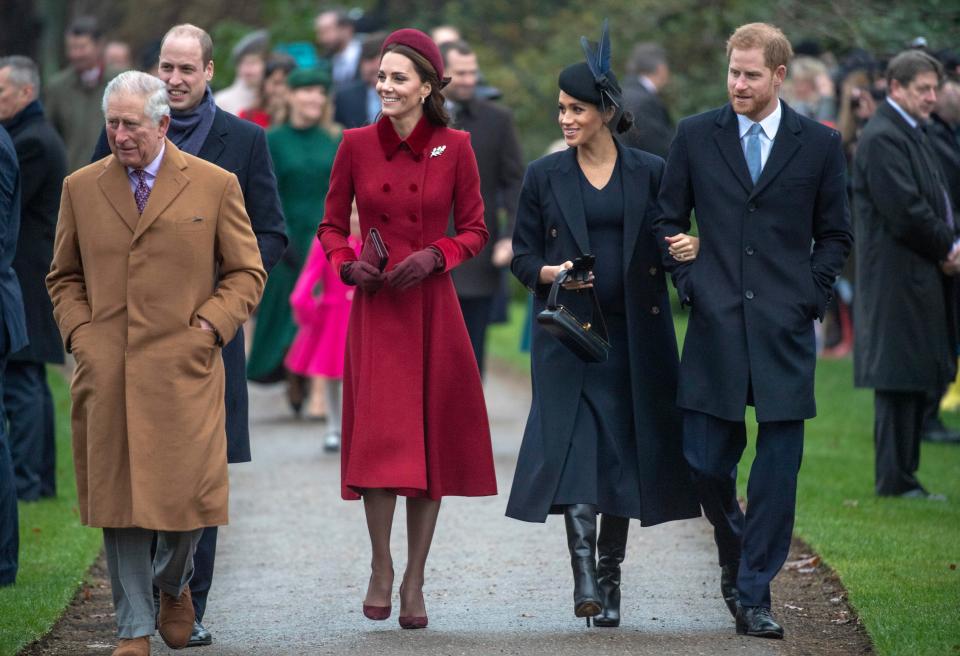  Harry and Meghan, who are expecting their first child together next year, with Kate, Prince William and Prince Charles