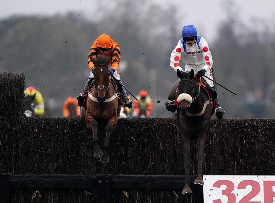  Clan Des Obeaux (right) jumps the last alongside eventual runner-up Thistlecrack