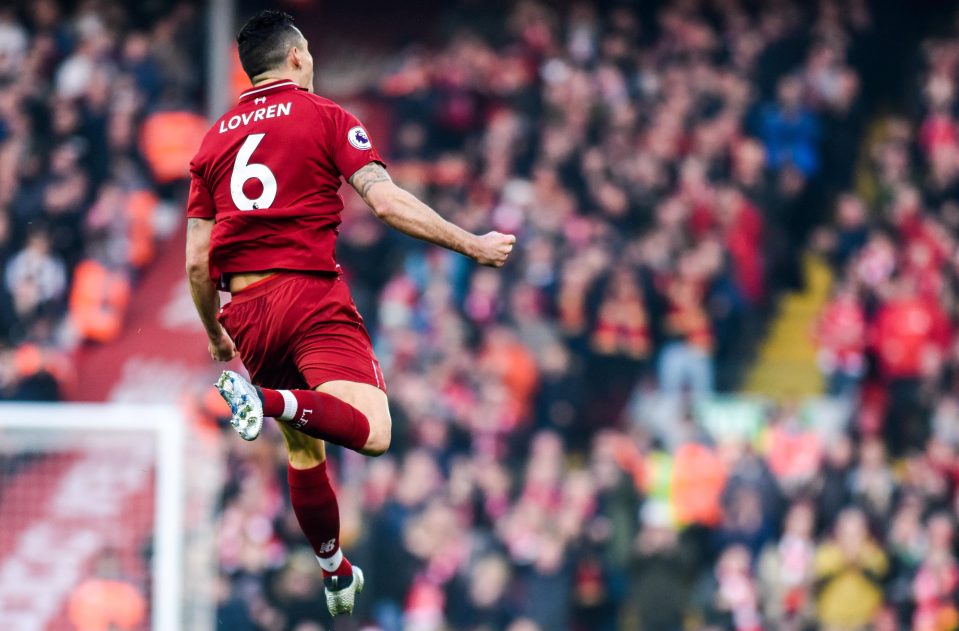  Croatian defender Lovren celebrates in front of the Anfield crowd