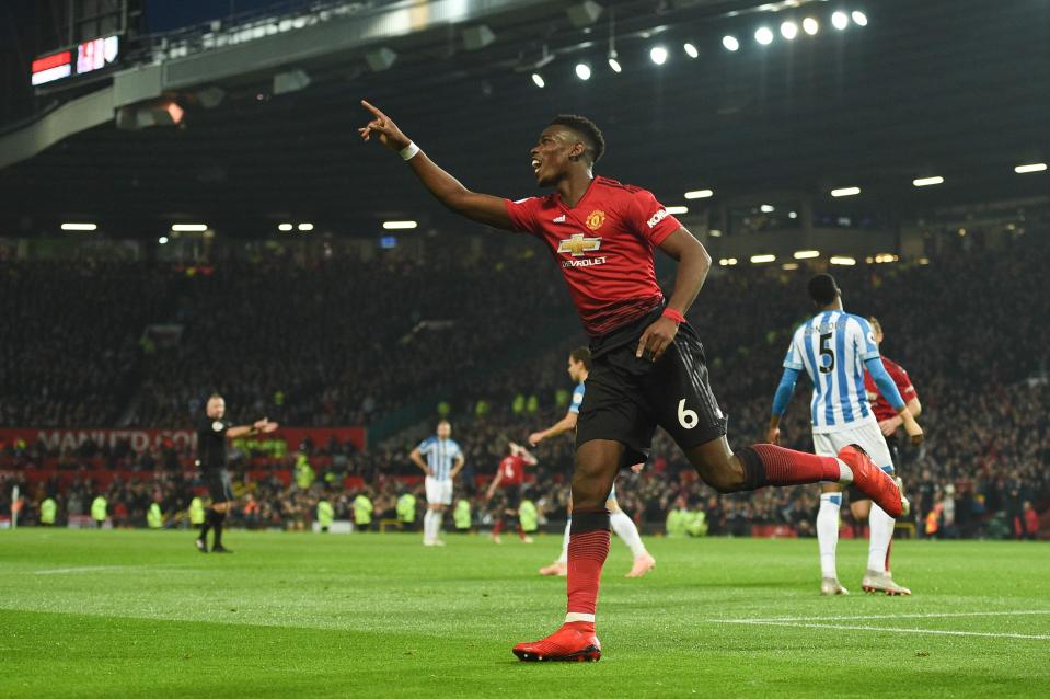  Paul Pogba scored twice in a 3-1 victory for Manchester United in Ole Gunnar Solskjaer's first home game in charge