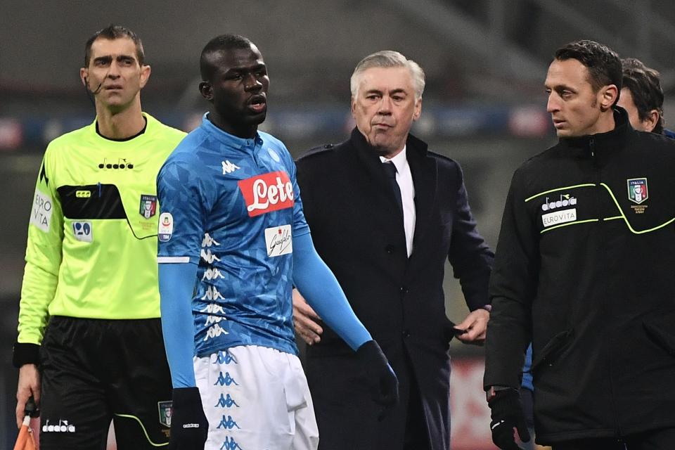  Napoli boss Carlo Ancelotti asked three times for the game to be stopped as defender Kalidou Koulibaly was racially abused from the stands