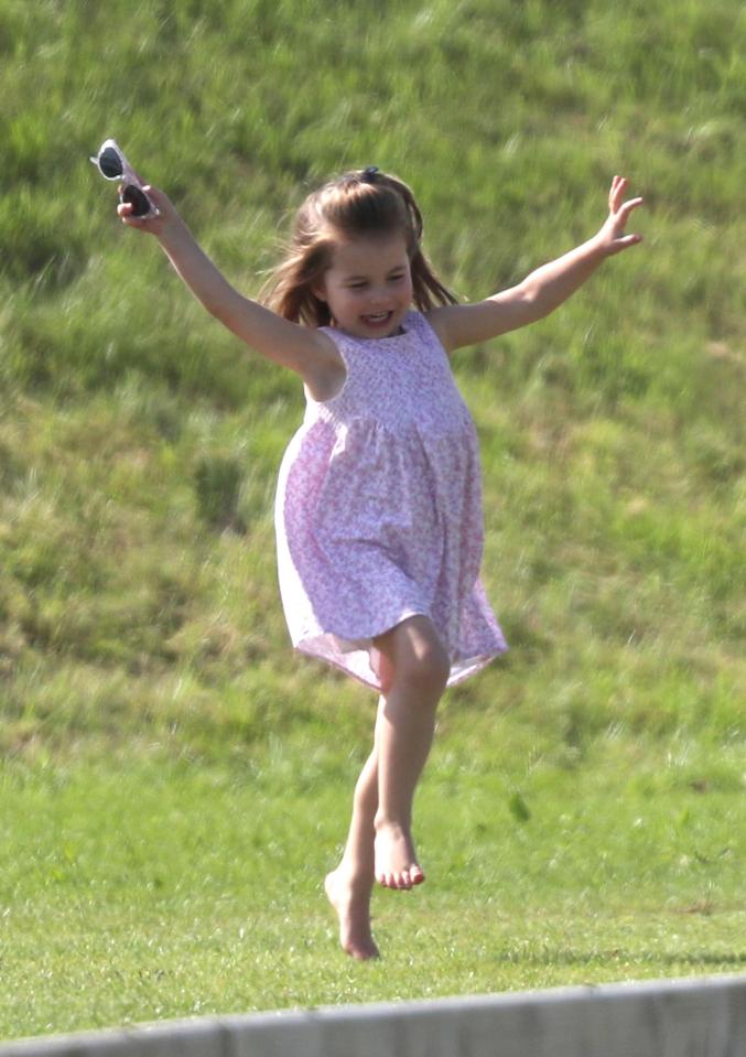  She was later seen jumping around the grounds as her father took part in the charity match