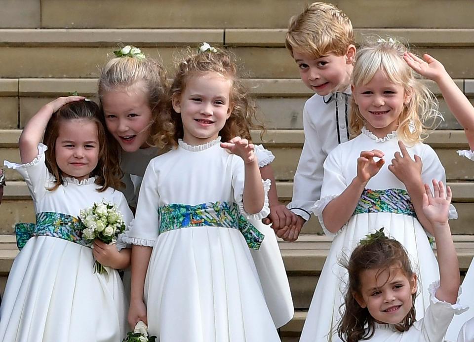  He was also snapped pulling a face next to sister Charlotte and fellow great-grandchildren Isla Phillips and Savannah Phillips