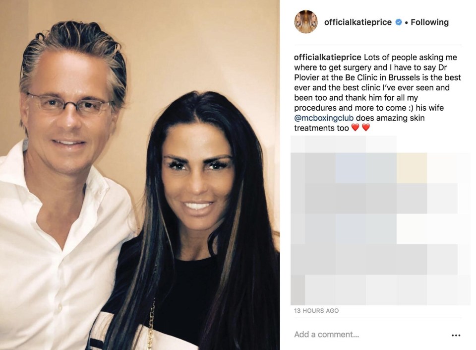 Katie praised her surgeon in a social media post