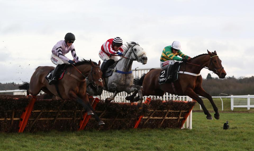  Champ (right) clears the last in the Challow Hurdle