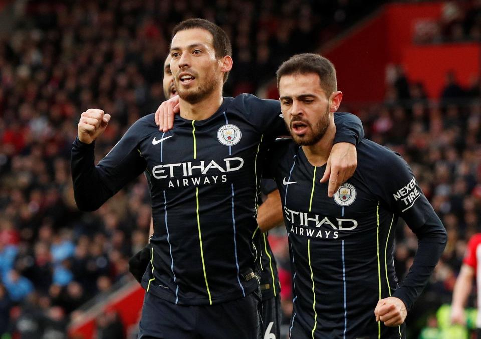  David Silva celebrates with Bernardo Silva after scoring City's opener