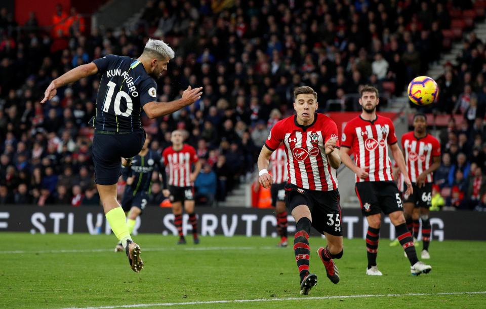  Sergio Aguero scores Manchester City's third goal