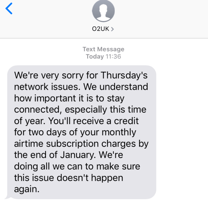  This is the text O2 customers received