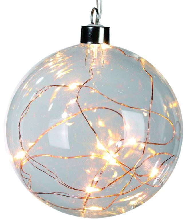  This glass bauble contains LED lights so it shines in the dark