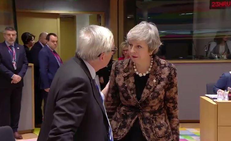  Theresa May was seen arguing with Jean-Claude Juncker today