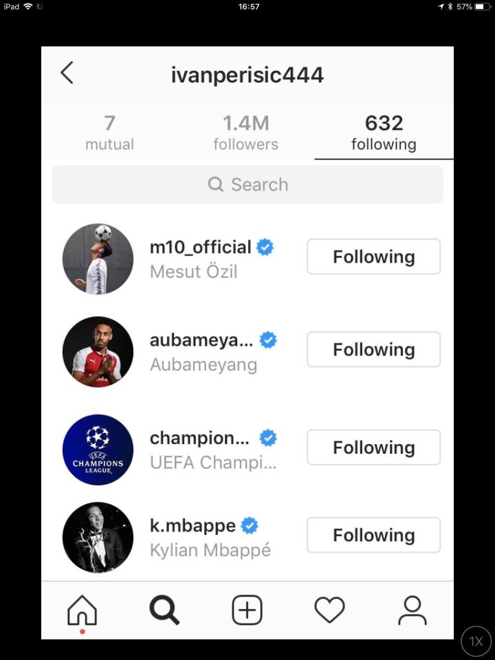  Evidence of Perisic's social media activity