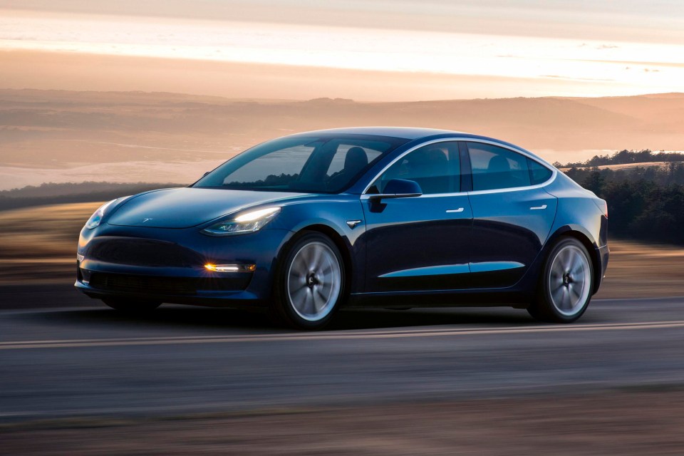 A 2017 Tesla Model 3, a vehicle that has a semiautonomous driving system called Autopilot