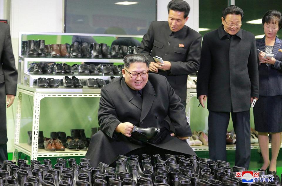  The North Korean leader was all smiles during a visit to a shoe factory in December last year