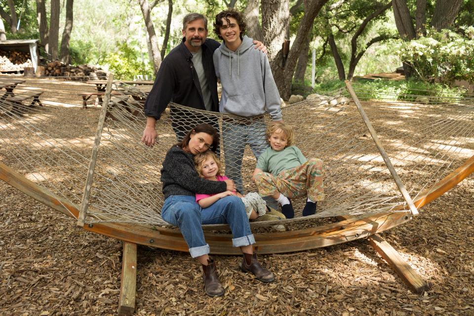  Steve Carell and Timothée Chalamet with the co-stars of the movie Beautiful Boy