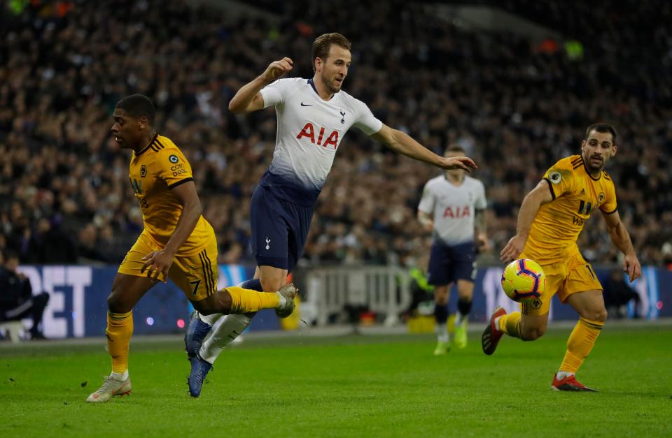  Tottenham star Harry Kane was booked for a shocking dive against Wolves