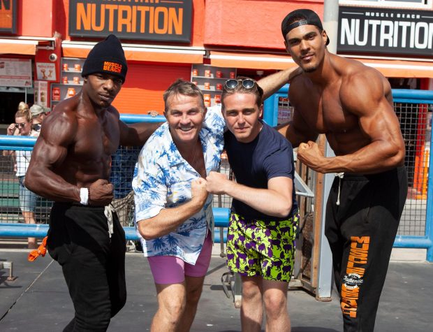 Bradley Walsh and son Barney with Muscle Beach trainers in LA