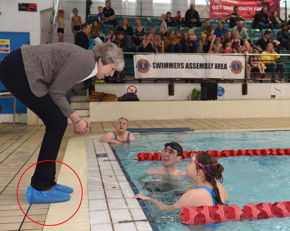  The PM took her annual trip to a constituency pool gala on Saturday and is hoping the Brexit vote will go swimmingly